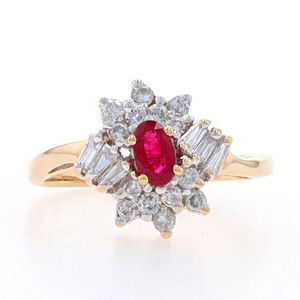 Yellow Gold Ruby & Diamond Halo Bypass Ring - 14k Oval .80ctw